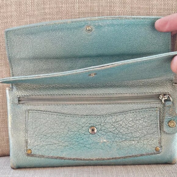Jimmy Choo Women Cardholder Wristlet Clutch Blue Leather Purse Wallet Made Italy - Picture 5 of 14